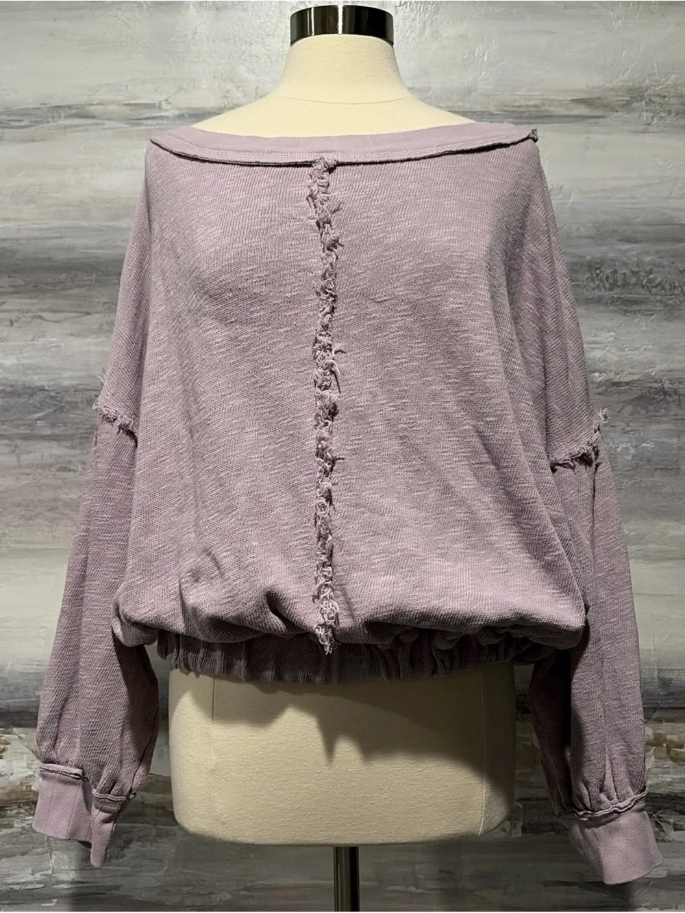 WE THE FREE PEOPLE Lavender Scoop Neck Oversized Raw Edge Boho Heather Hip S
